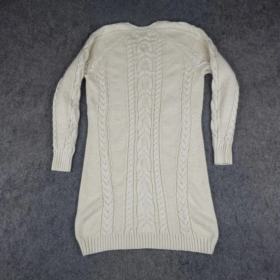 Ralph Lauren Sweater Womens Medium Cream Cable Knit Long Fisherman Dress Polo - Image 3 of 4