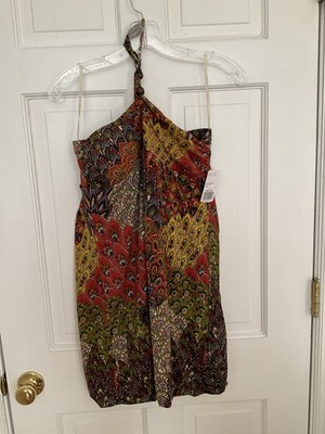 Twenty One Women s Multicolor Paisley Halter Beaded Tie Short Sundress Sz L