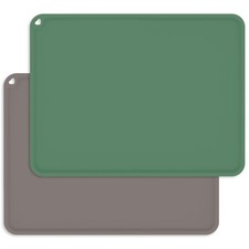 2Pack Silicone Kids Placemats, Non-Slip, Portable, Baby, Dark Green, Gray