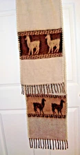 Hand Made in Cusco Peru Alpaca Wool Lamas Long Shaw Wrap Scarf w Fringe