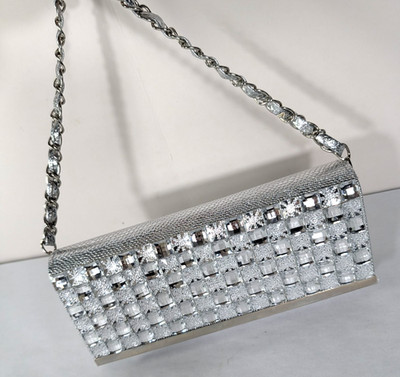 Glam Sparkly Diamond Evening Bag Clutch Purse Rhinestone Handbag Silver Bling