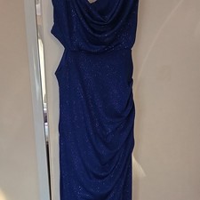 Windsor Blue Glitter Ruched Sleeveless Maxi Dress Cowl Neck Sz S