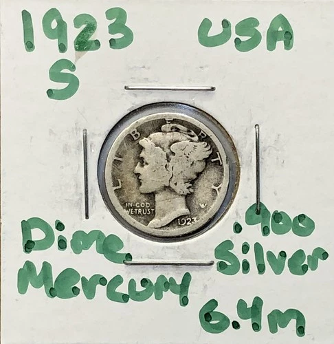1923-S Mercury Silver Dime Very Fine Details NICE! - 6.4m Semi Key Date