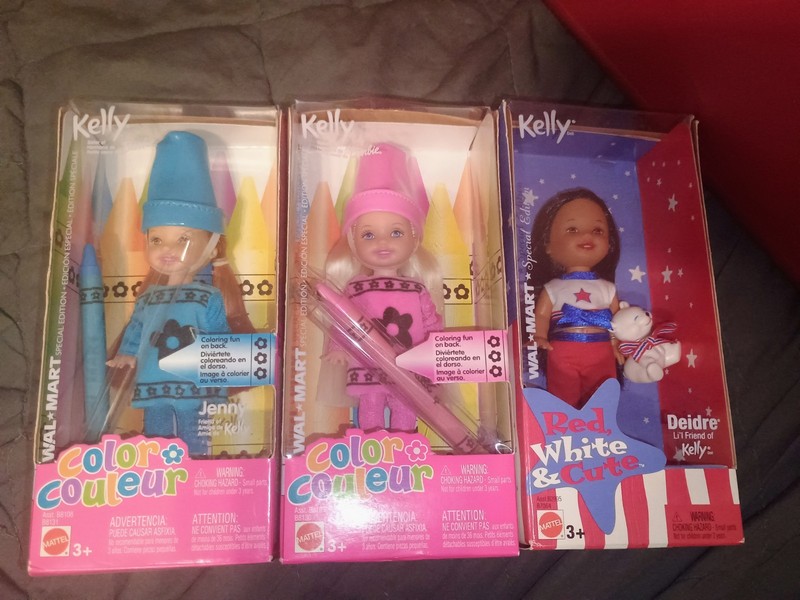 Lot Of 3 NRFB Kelly Dolls Color Crayon And Red, White, And Cute