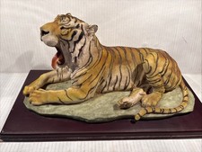 Bengal Tiger Figurine Statue Laying On Rock W...