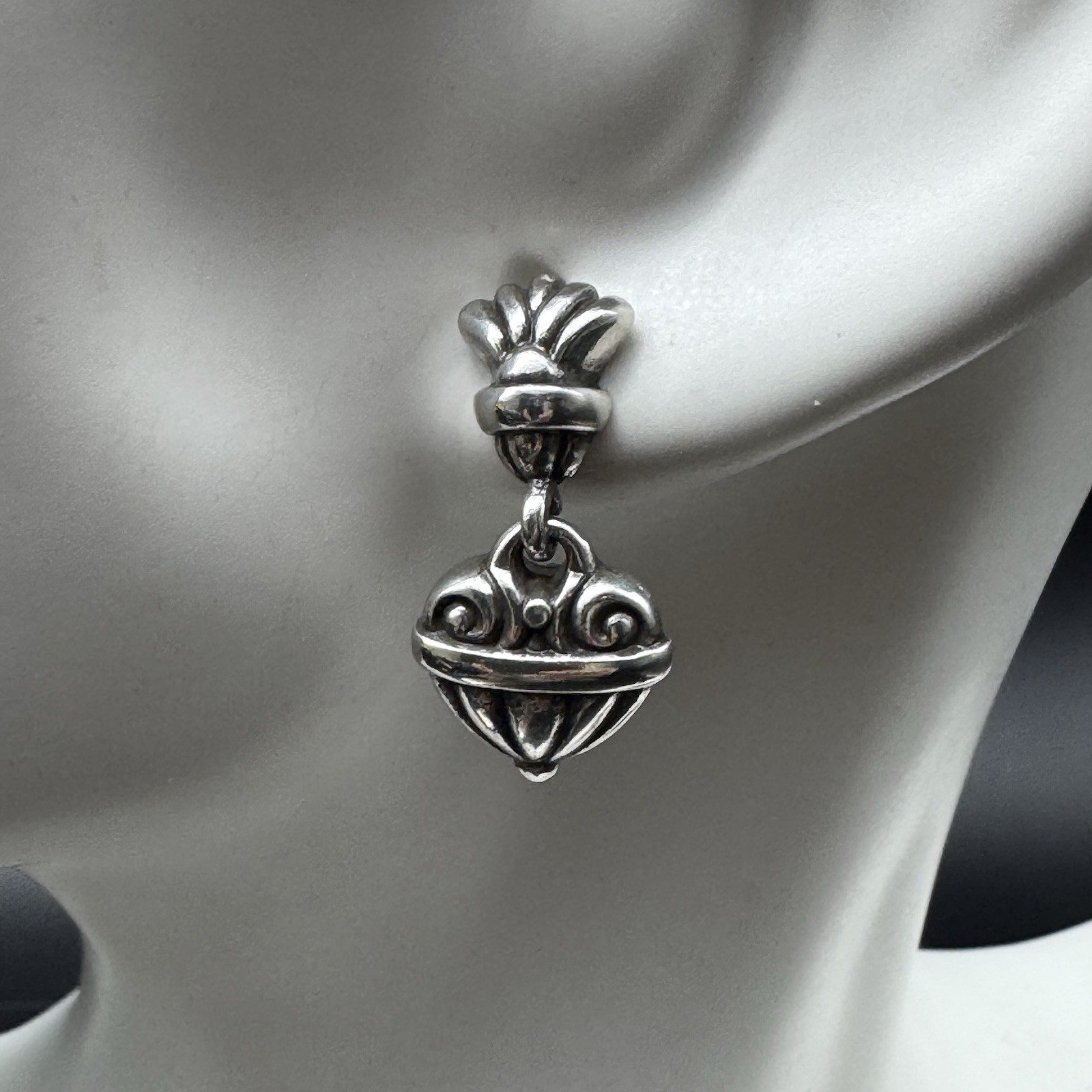 Brighton Silver-Tone Scroll Heart Drop Earrings | Vintage Statement Jewelry