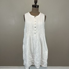 Quince White 100% Organic Cotton Gauze Sleeveless Swing Dress Womens M EUC