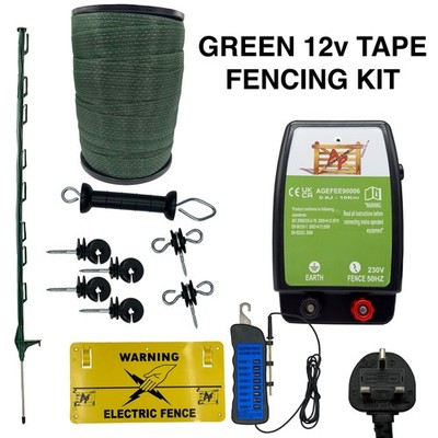 Grün 12V / 230V Elektrozaun Set mit Energiser + Zubehör Pferdehof