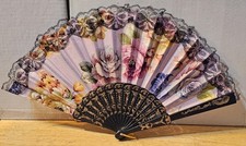 SMALL ORIENTAL FOLDING HAND FAN WITH A ROSES FLOWER FLORAL COLORFUL DESIGN G