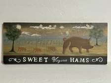 Pig Pigs Wooden Wall Folk Art Farmhouse Primitive Country Sweet Virginia Hams