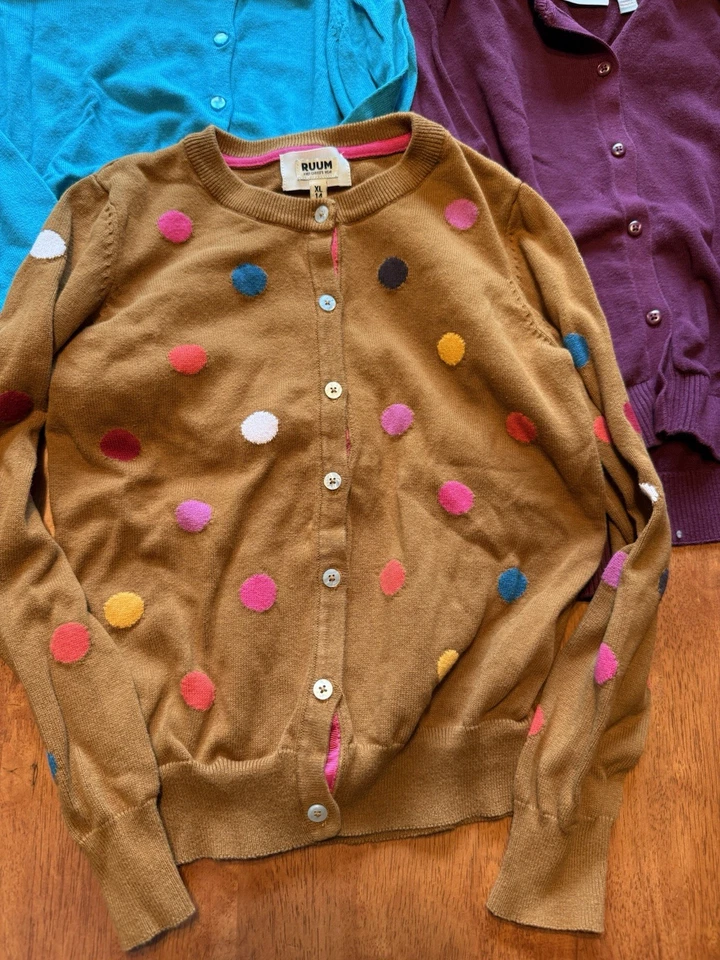 GRAN LOTE Niñas Niños Cárdigan Cachemira Algodón Botones Frontales Borgoña Otoño XL 14 Foto 2 de 4