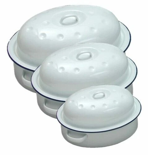 OVAL ENAMEL ROASTER DISH ROASTING OVEN TRAY PAN WITH LID CASSEROLE SELF BASTING