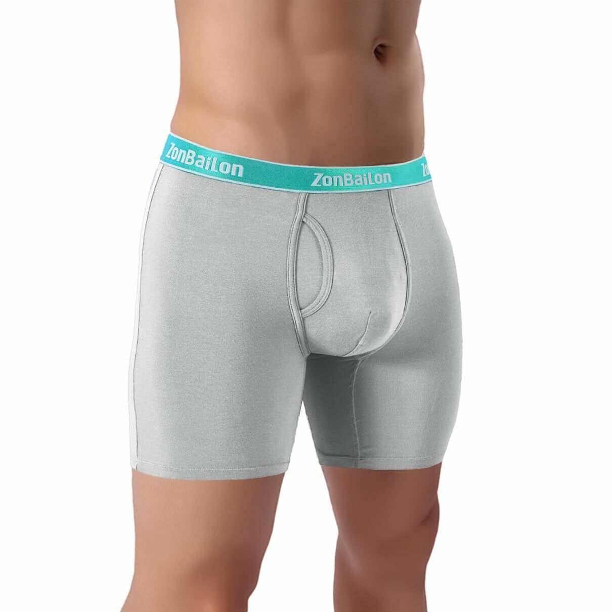 Men's Soft Bamboo Boxer Shorts with Open Fly & Bulge Pouch for Comfort-image