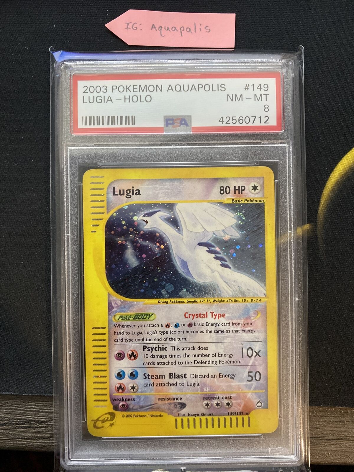 Pokemon Card WOTC 2003 Aquapolis E-Series Crystal Lugia Holo 149/147 PSA 8  NM-MT