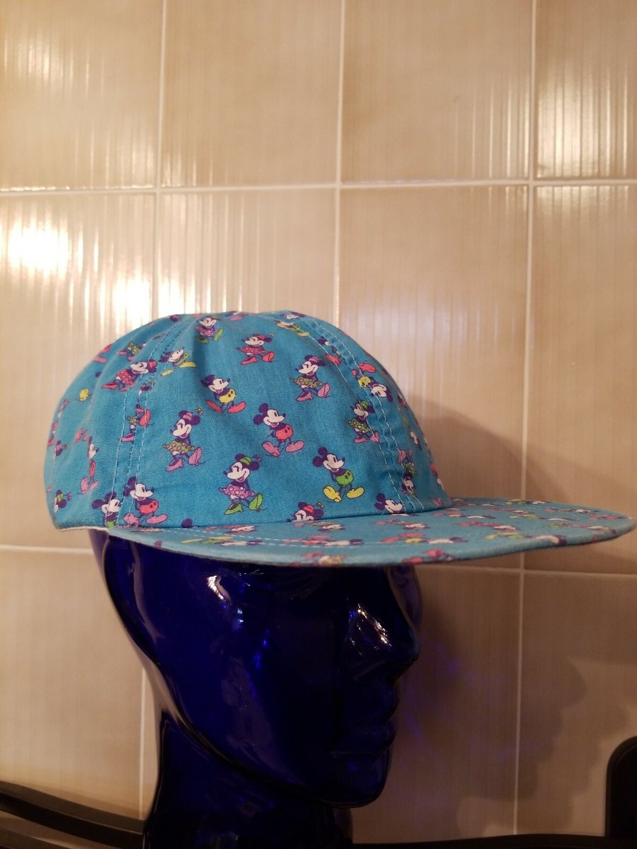 Vintage Disney 80s all over print Mickey Hat Cap Stars Blue Minnie