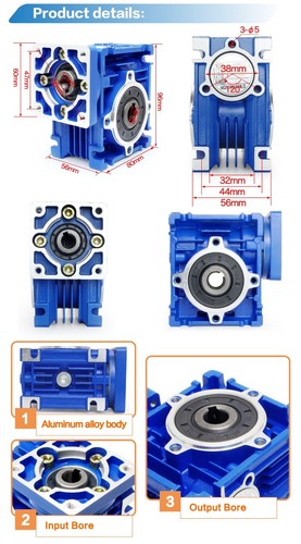 【USA】 NMRV030 Riduttore ingranaggi a vite senza fine 10/15/20/25/30/40:1 Nema23 cambio motore passo-passo - Foto 11 di 18