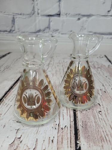 Vintage MCM Georges Briard Gold Trim Oil & Vinegar Cruet Regalia Set - Picture 2 of 6