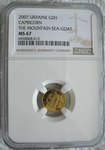 Ukraine 2007 Gold 2 Hryvni NGC MS-67 Mountain Sea-Goat