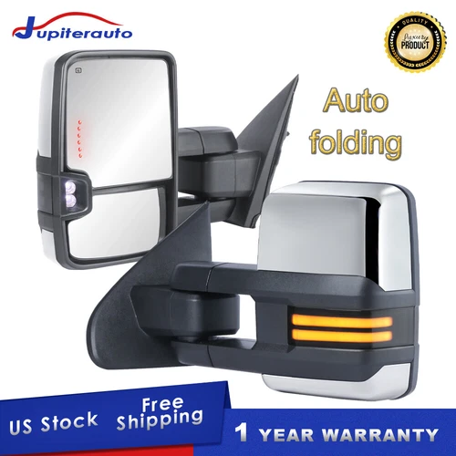 Chrome Switchback Power Folding Tow Mirrors For 14-18 Silverado GMC Sierra 1500
