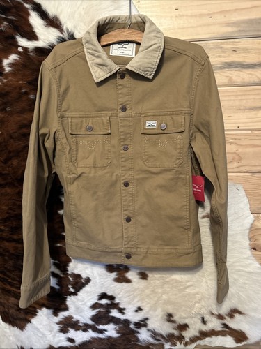 NWT Kimes Ranch Men’s Bangs Trucker Jacket Khaki Large Button Front  - Afbeelding 2 van 11