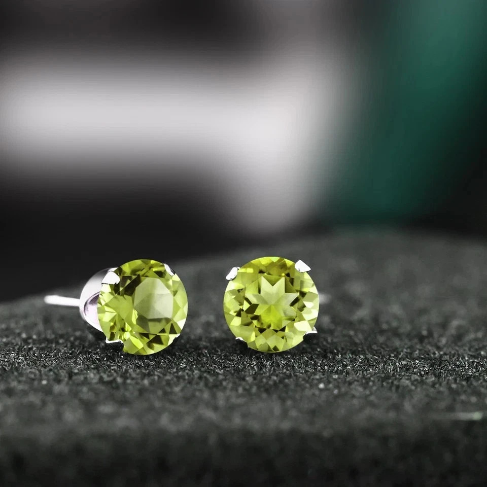 925 Sterling Silver 2.5 CTW Peridot Stud Earrings For Women - Image 4 of 4