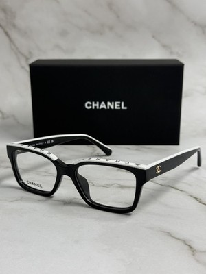 NEW CHANEL CH3510 Black & White Acetate Rectangle Frame Eyeglasses W/Demo Lenses