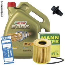 5L Castrol Edge 5W-40 Motoröl + MANN Filter + Schraube für Citroen Ford Peugeot