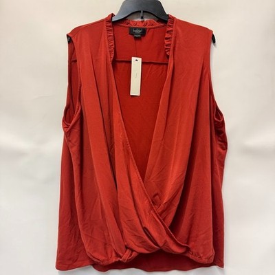 Belldini Womens Plus 2X Rust Orange Ruffle Deep Surplice Neck Tank Top NWT CW25