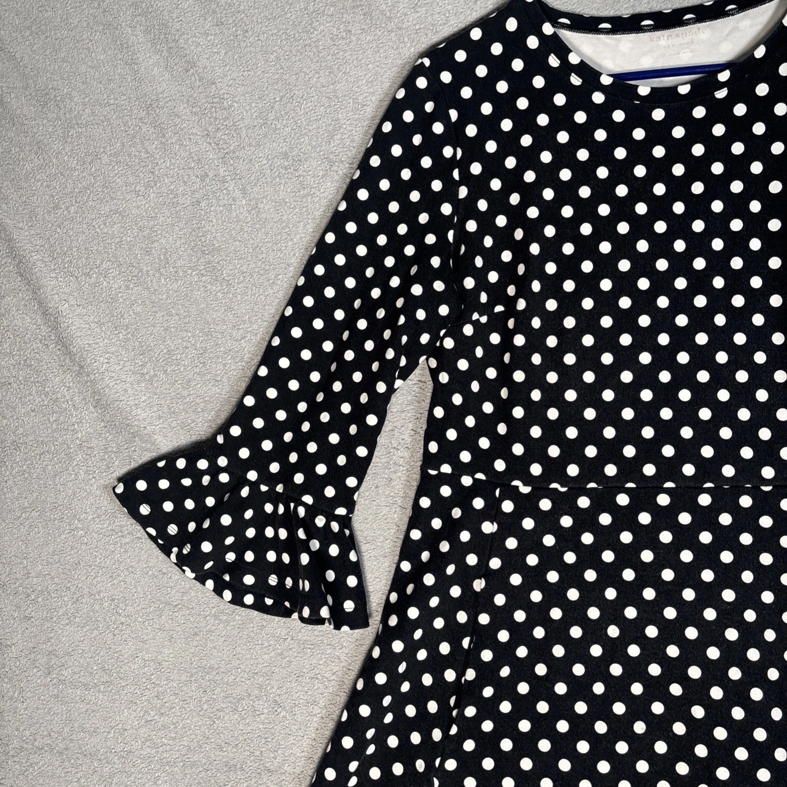 Abito donna Kate Spade Lia a pois con balza e maniche a ponte taglia XL nero
