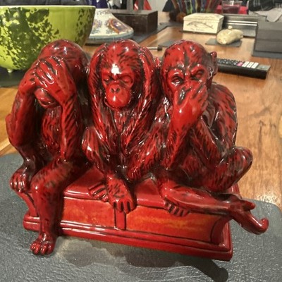 Extrem seltene Royal Doulton Flambé Three Wise Monkeys Figur 