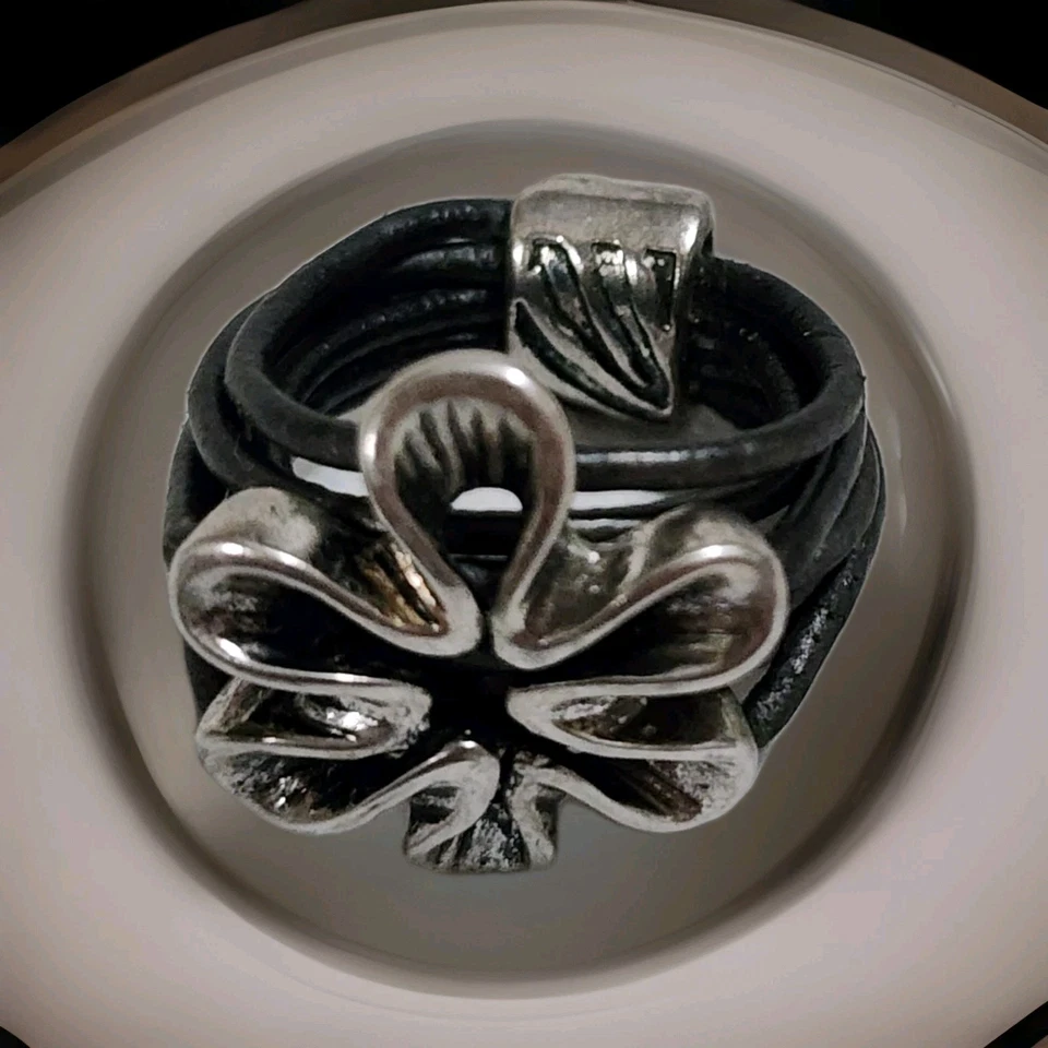 Уникальный серебристый цветочный орнамент мульти прядь черный кожаный шнур группы размер 7,5 - Изображение 4 из 4