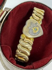 Antique Vintage CARMEN GOLD FILLED Sweetheart Expansion Engraved Bird Bracelet