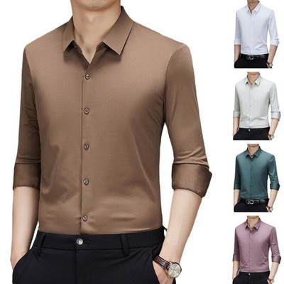 Bügelfreies Langarm Herren Hemd Stretch für freizeit Oberteil Polyester Elasthan