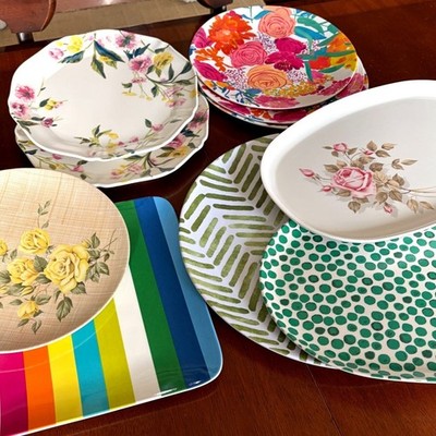 10 Melamine Plates Platters Floral Vtg Bridgette Thornton Melmac Texas-Ware LOT