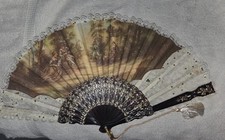 1900's or earlier Antique 9" Lace and Fabric Hand Fan