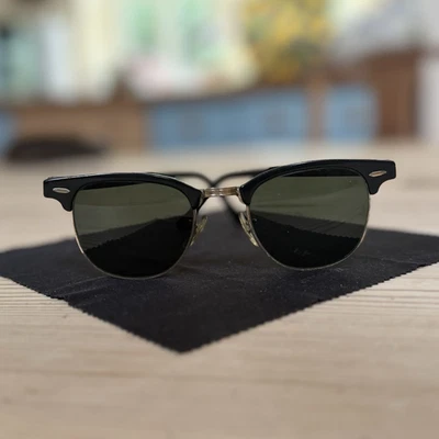 Ray-Ban Clubmaster Sunglasses Full Rim Black Frame Green Tinted Glass W0365