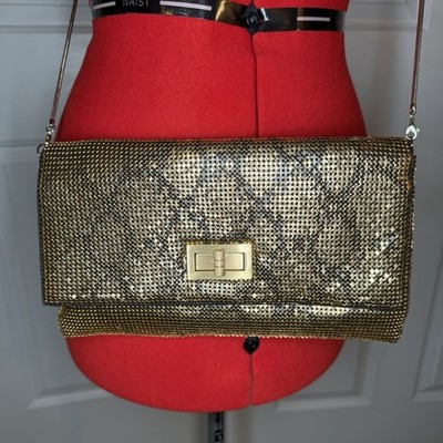 BCBGmaxazria Gold Metal Clutch / Shoulder Bag Purse Snake Skin Design