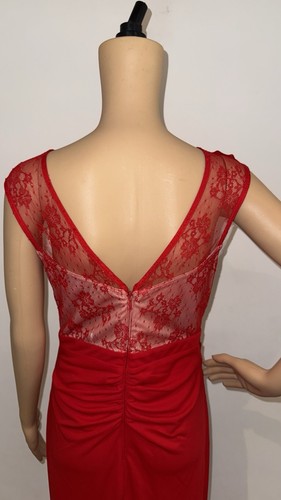 Ex-Lipsy Red Lace Embroidered Long Formal Evening 12 Ruched Drape Prom Dress - Picture 7 of 9