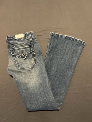 Miss Me Jeans Womens 28x32 Blue Low Rise Bootcut Distressed Flap Pocket Y2K