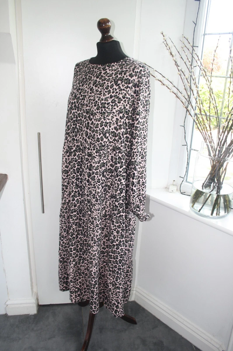 M S Collection Pink Leopard Print Midi Layered Dress Size 14