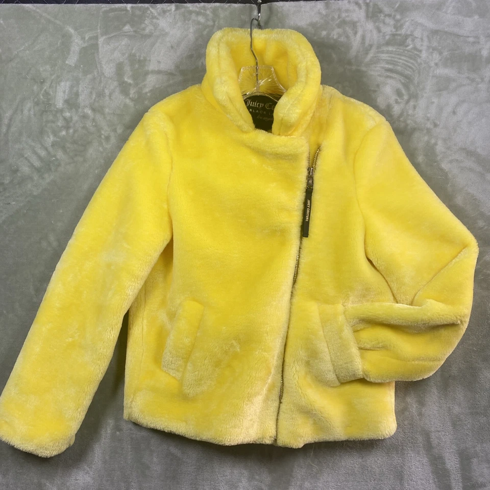 Juicy Couture Black Label Soft Fuzzy Zip Up Coat Sz S Fashion Yellow Retail $248