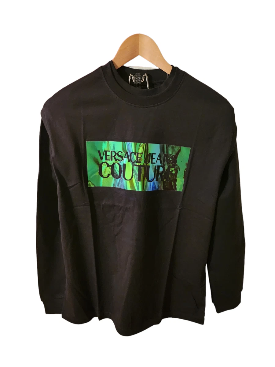 100 AUTHENTIC Versace Jeans Couture Sweatshirt Logo Black Green |