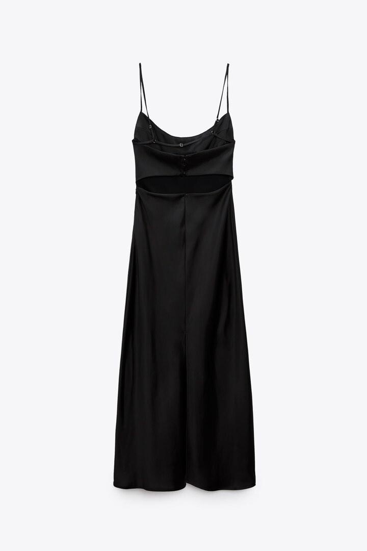 ZARA WOMAN NWT SS22 BLACK SATIN EFFECT CUT OUT DRESS SZ M