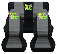 Front+Rear car seat covers black-charcoal w/peace sign fits wrangler YJ87-95