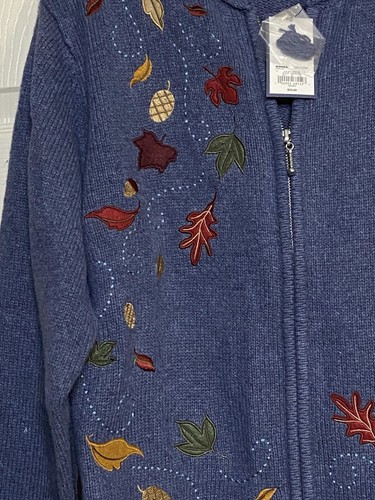 Cardigan maglione donna Croft & Barrow tema autunno con zip ricamata taglia XL nuovo con etichette - Foto 4 di 4