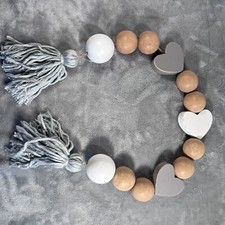 Chunky Natural Wood Beads and Hearts Garland Boho Decor