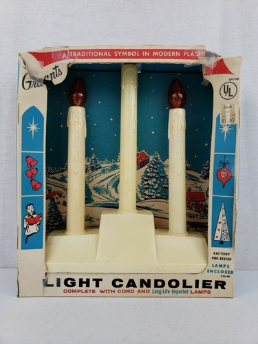 🕯Vintage Grants Christmas Window 3 Light Plastic Candolier C7 Bulbs With Box 1C - Picture 2 of 12