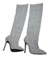 Stiletto Slouch Boots Thigh Length UK 4 PrettyLittleThing Acura Grey Check