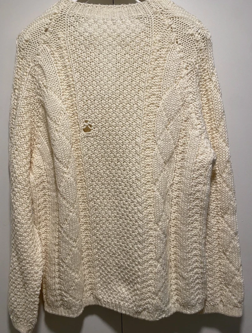 MAISON MARGIELA Distressed Cable knit Sweater Ivory cream Wool size XL