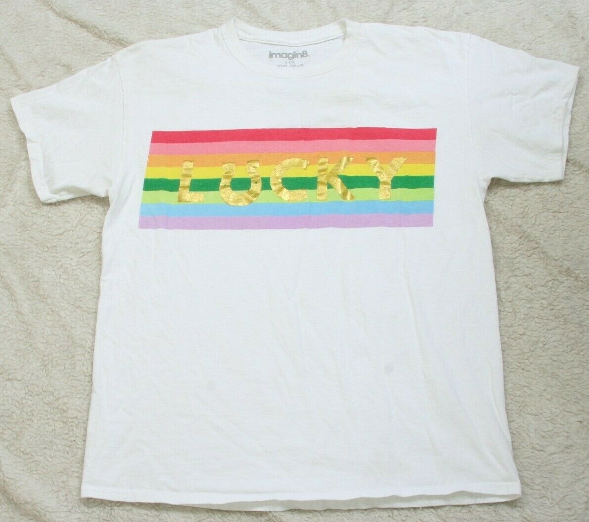 Large Imagn8 Lucky Rainbow Graphic White Cotton Short Sleeve T
